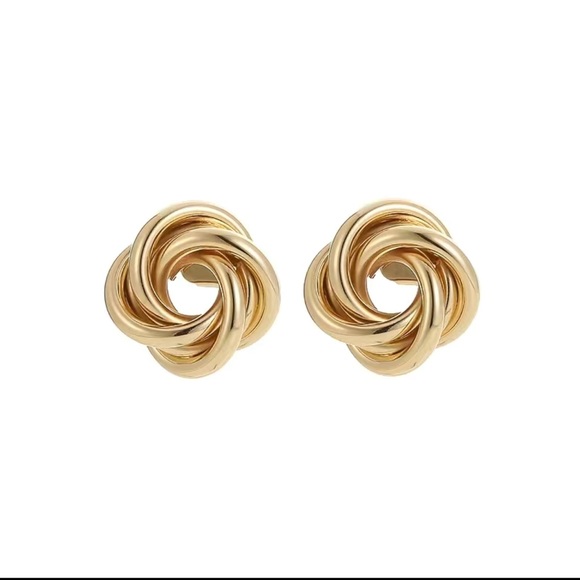 18K Gold-Plated Circle Love Knot Post Earrings - Picture 3 of 7
